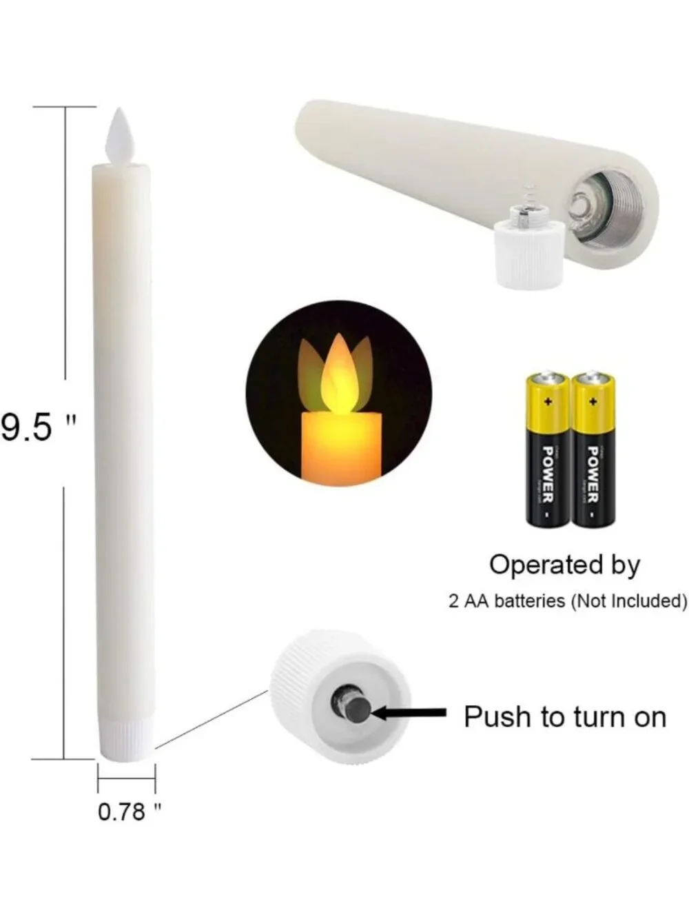 Set of 4 Ivory Flameless Taper Candles with Remote & Timer | Battery Operated